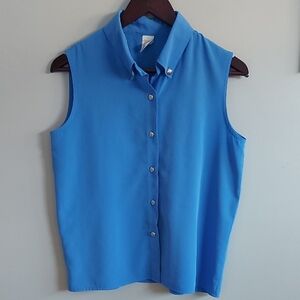 Elegant Blue Button-Down Sleeveless Shirt